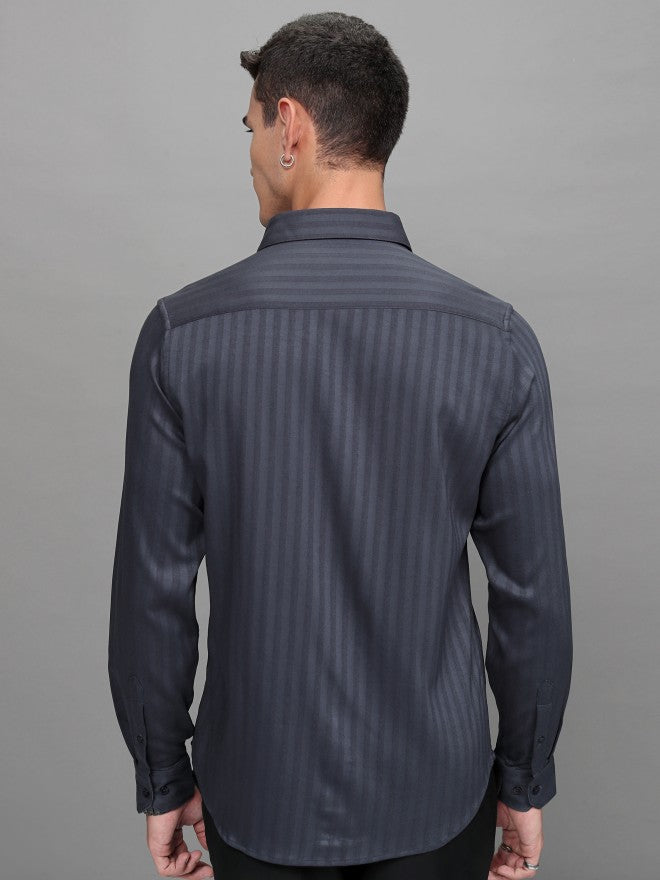 Highlander Men Navy Blue Striped Slim Fit Casual Shirt - Navy Blue - Image 3