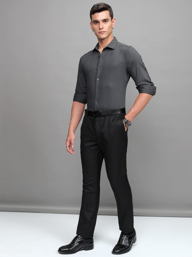 Highlander Men Grey Striped Slim Fit Casual Shirt - Grey - Image 2