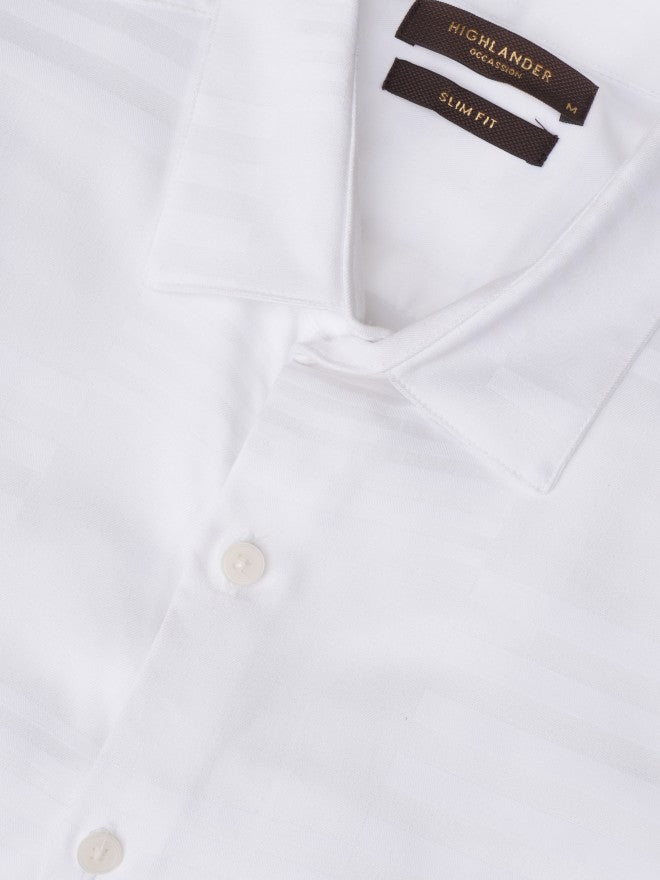 Highlander Men White Textured Slim Fit Casual Shirt - White - Image 7