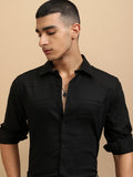 Highlander Men Black Textured Slim Fit Casual Shirt - Black - Image 1