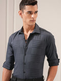 Highlander Men Charcoal Textured Slim Fit Casual Shirt - Charcoal - Image 1