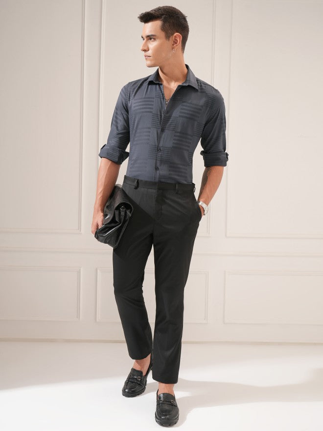Highlander Men Charcoal Textured Slim Fit Casual Shirt - Charcoal - Image 2