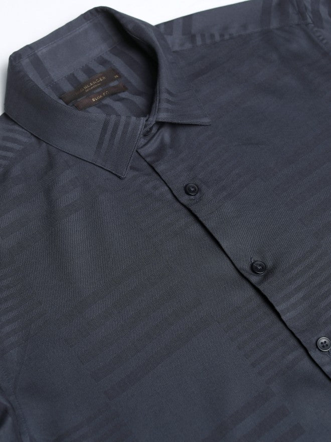 Highlander Men Charcoal Textured Slim Fit Casual Shirt - Charcoal - Image 7