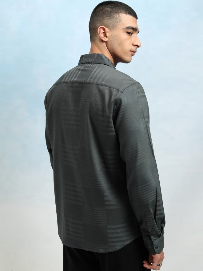 Highlander Men Grey Dobby Printed Solid Occation Slim Fit Shirt - Grey - Image 3