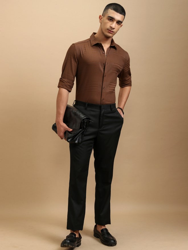 Highlander Men Brown Textured Slim Fit Casual Shirt - Brown - Image 2