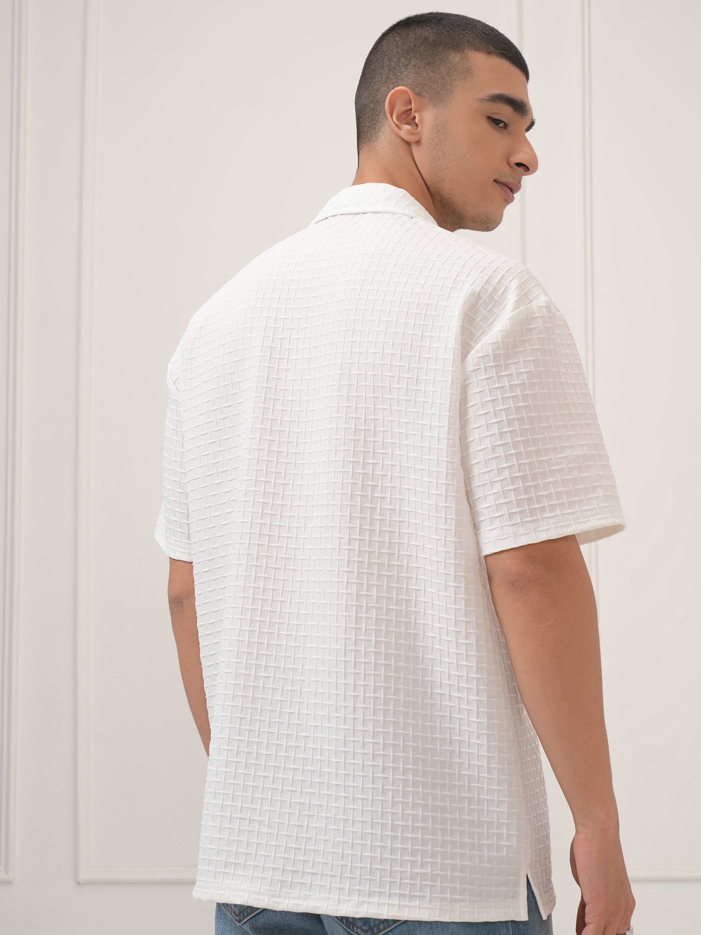 Highlander Men White Self Design Relaxed Fit Casual Shirt - White - Image 3