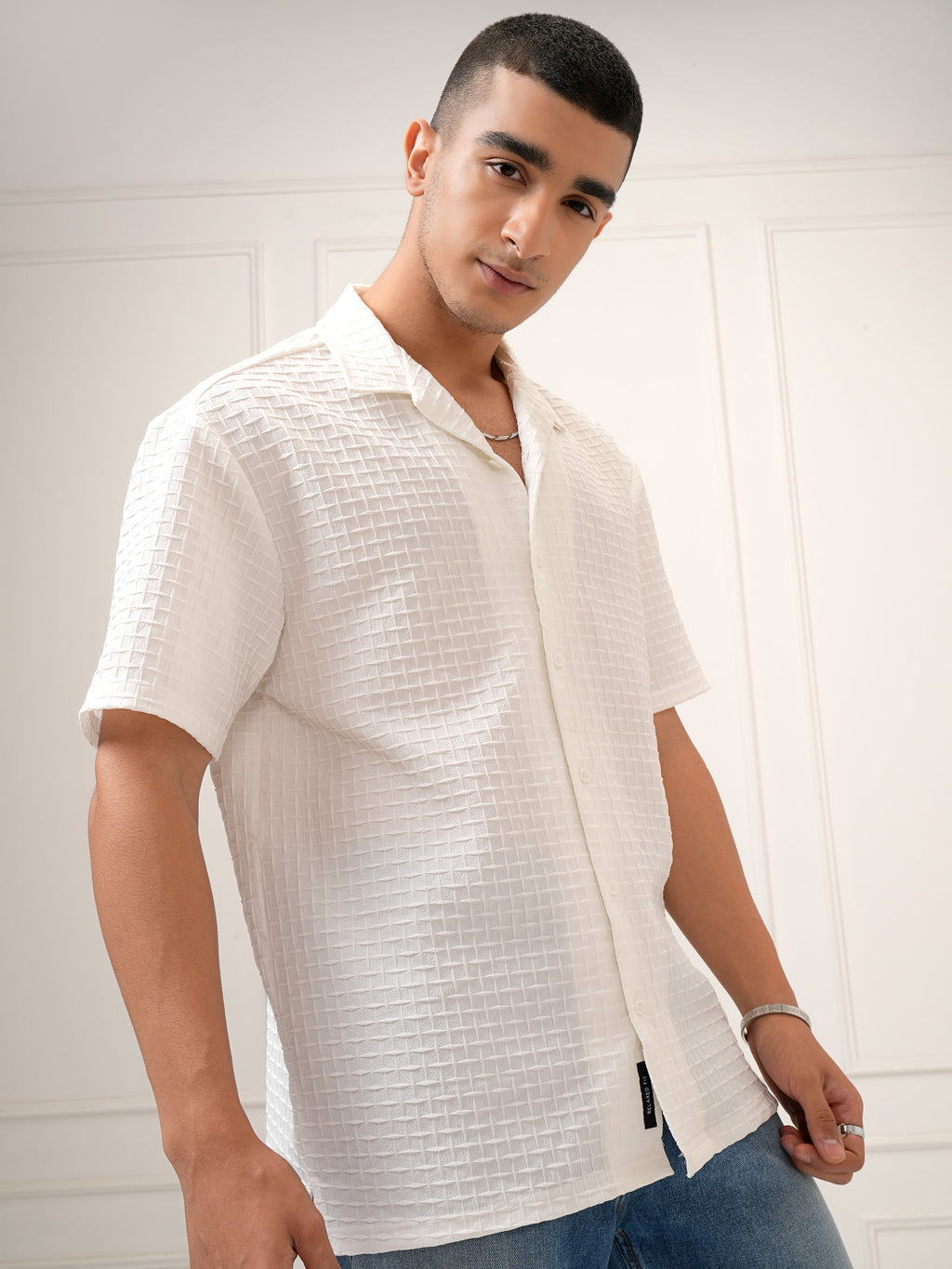 Highlander Men White Self Design Relaxed Fit Casual Shirt - White - Image 6