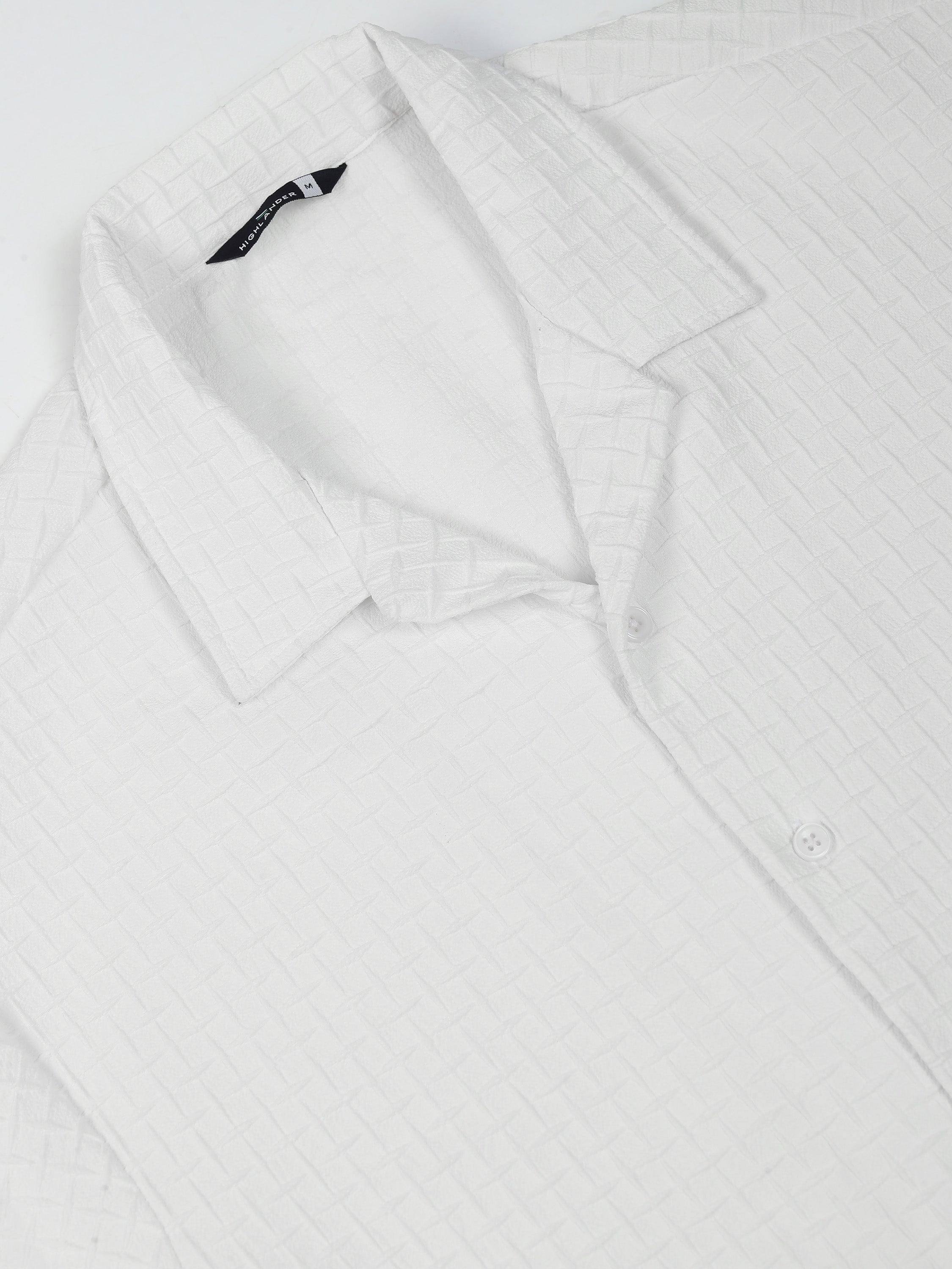 Highlander Men White Self Design Relaxed Fit Casual Shirt - White - Image 7