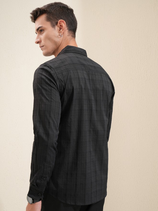 Highlander Men Black Checked Regular Fit Casual Shirt - Black - Image 3
