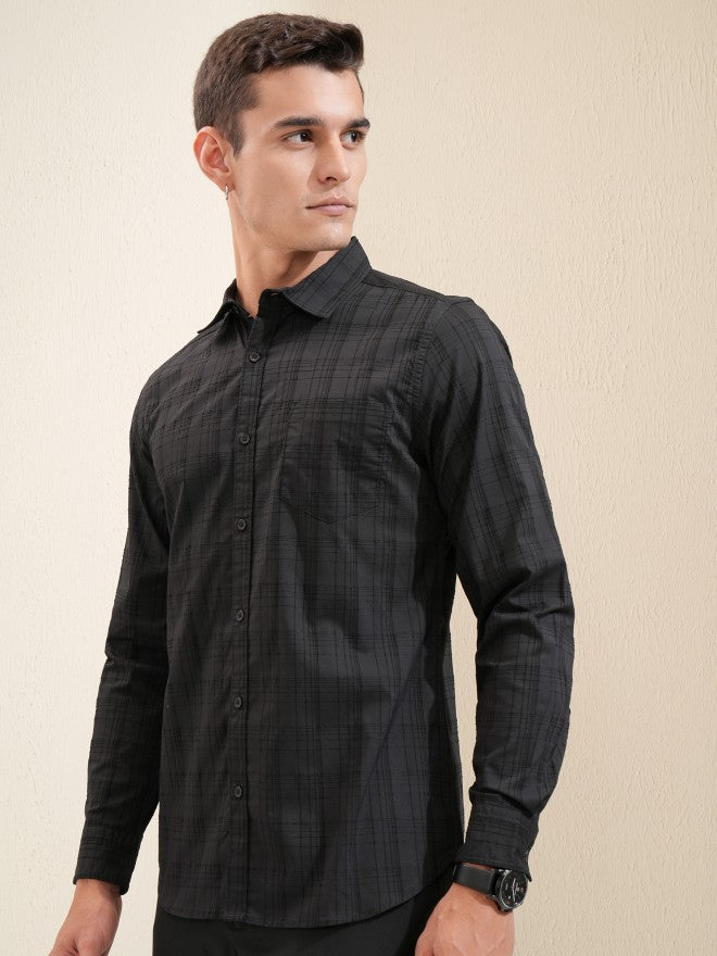 Highlander Men Black Checked Regular Fit Casual Shirt - Black - Image 4