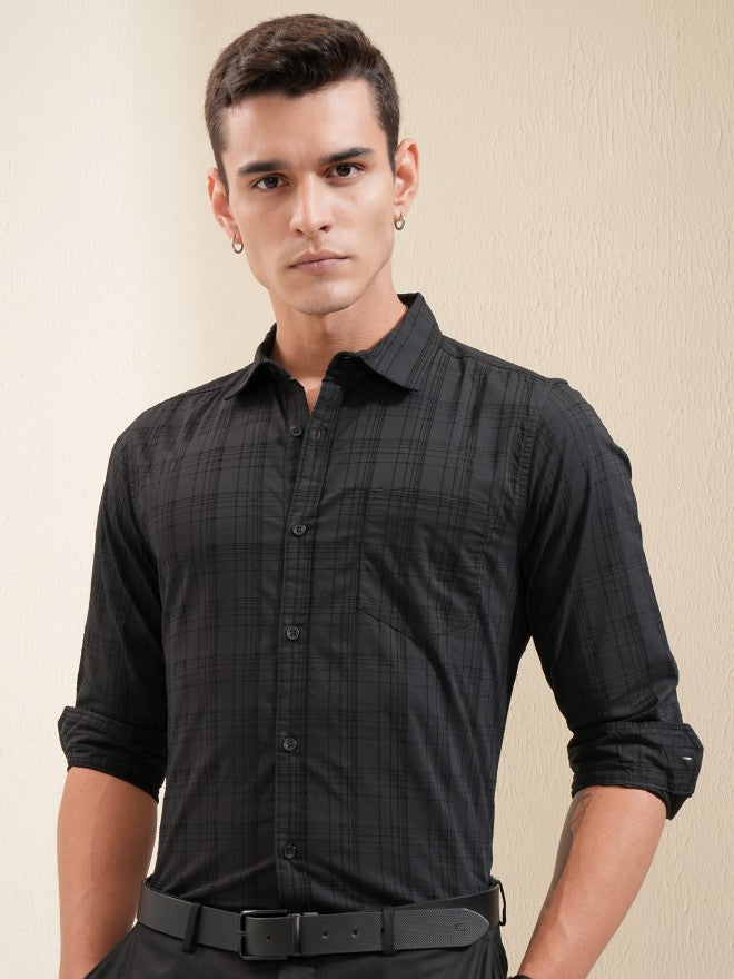 Highlander Men Black Checked Regular Fit Casual Shirt - Black - Image 6