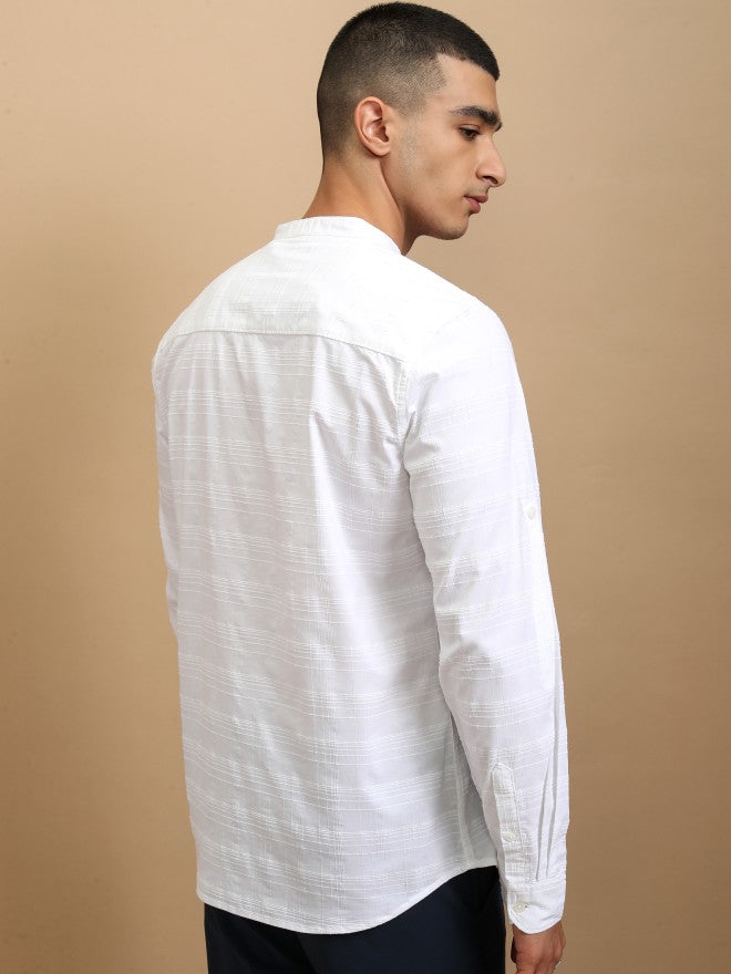 Highlander Men White Striped Regular Fit Casual Shirt - White - Image 3