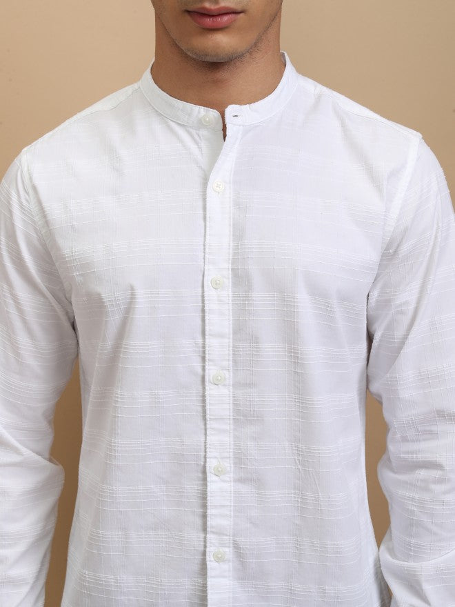 Highlander Men White Striped Regular Fit Casual Shirt - White - Image 5