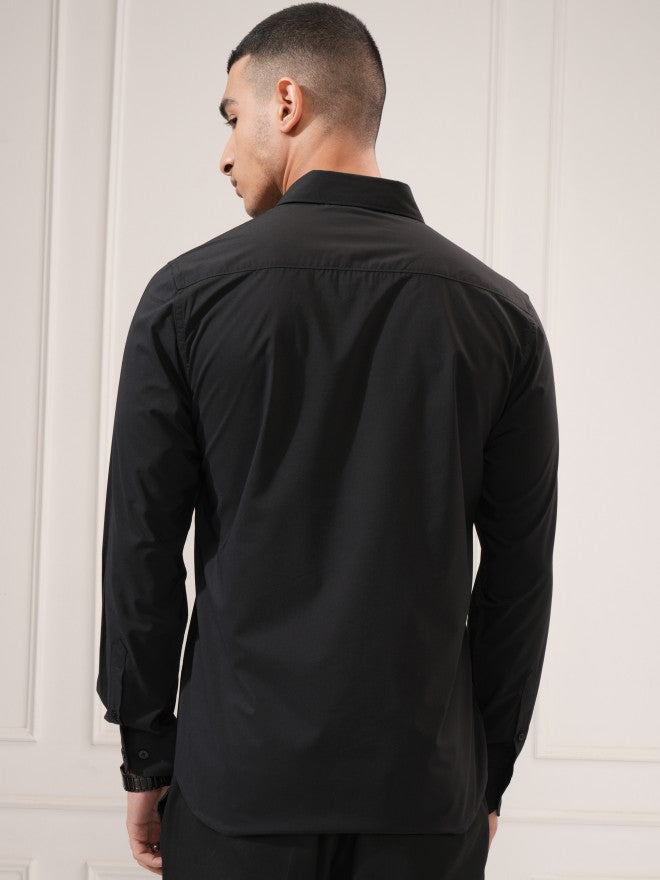 Highlander Men Black Solid Slim Fit Casual Shirt - Black - Image 3
