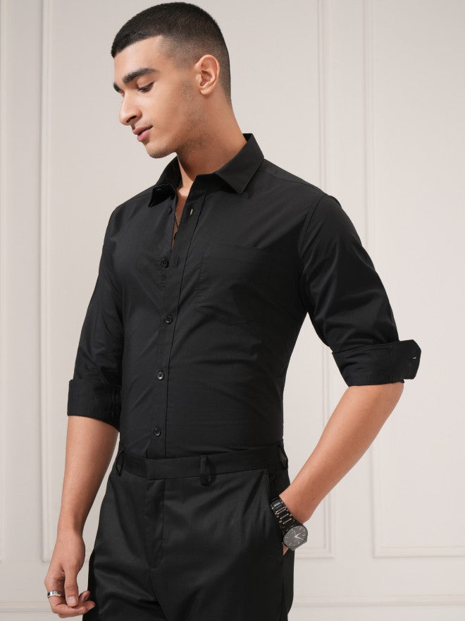 Highlander Men Black Solid Slim Fit Casual Shirt - Black - Image 4