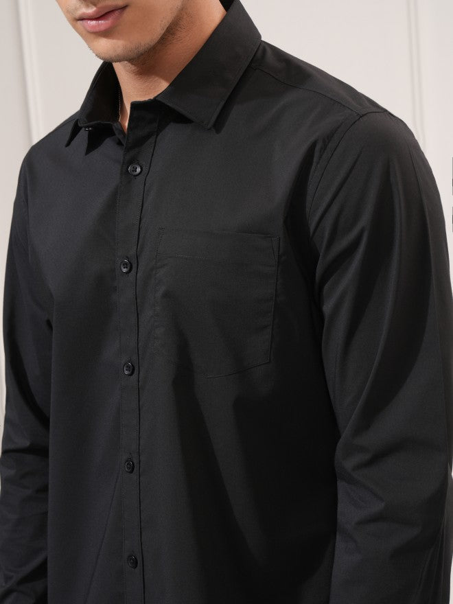 Highlander Men Black Solid Slim Fit Casual Shirt - Black - Image 5