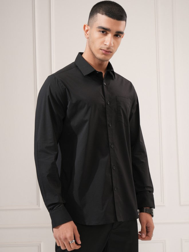 Highlander Men Black Solid Slim Fit Casual Shirt - Black - Image 6