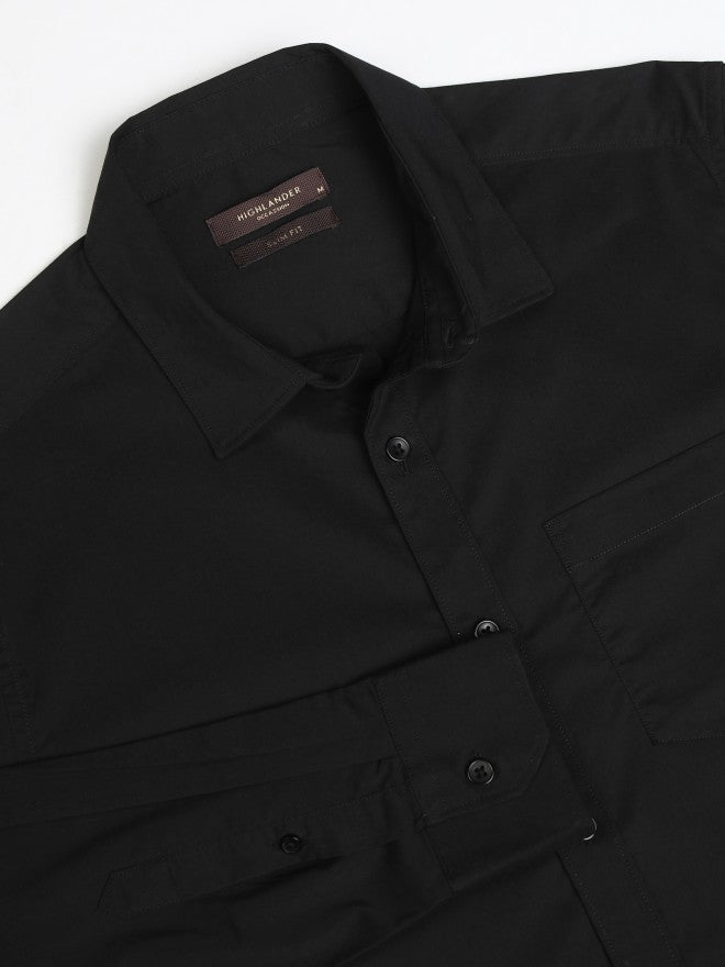 Highlander Men Black Solid Slim Fit Casual Shirt - Black - Image 7