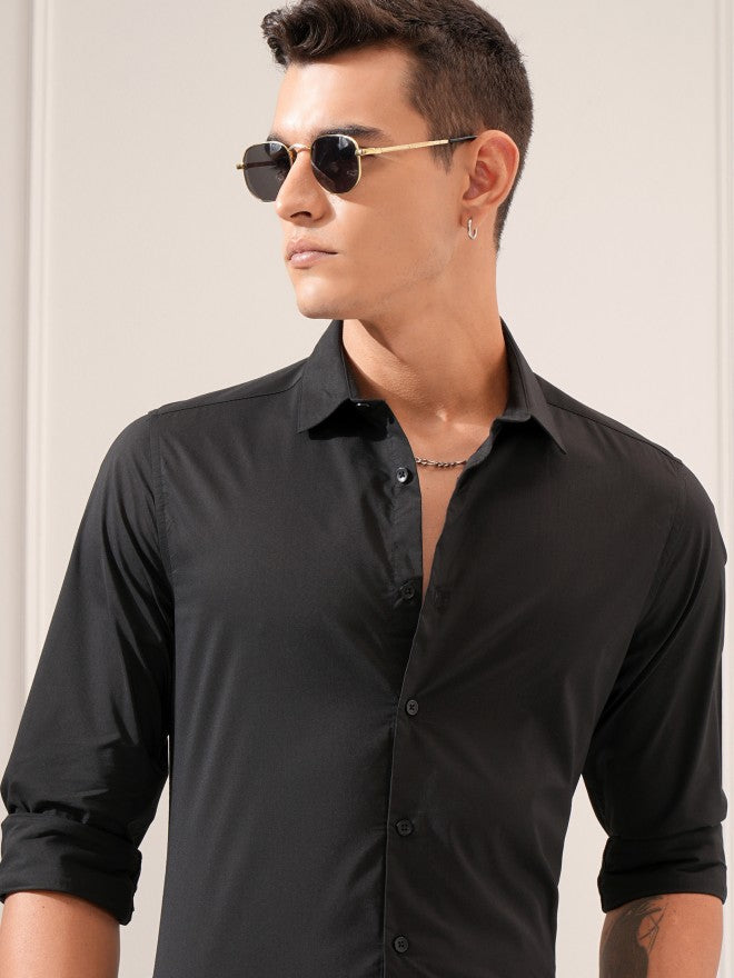 Highlander Men Black Solid Slim Fit Casual Shirt - Black - Image 1