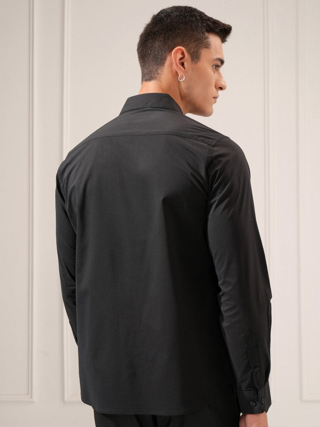 Highlander Men Black Solid Slim Fit Casual Shirt - Black - Image 3