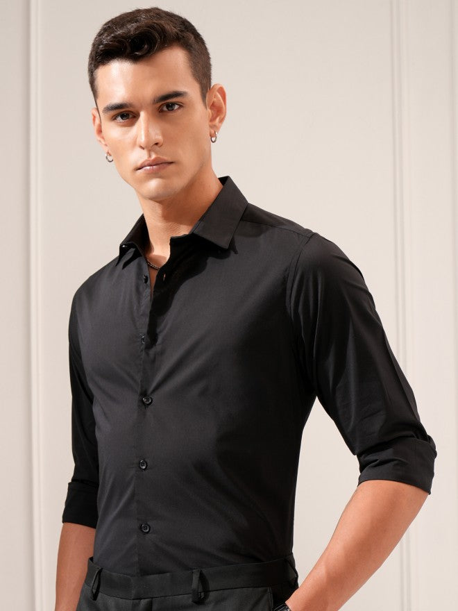 Highlander Men Black Solid Slim Fit Casual Shirt - Black - Image 4