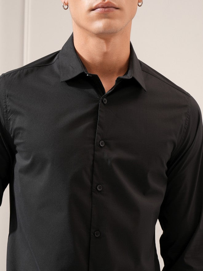 Highlander Men Black Solid Slim Fit Casual Shirt - Black - Image 5