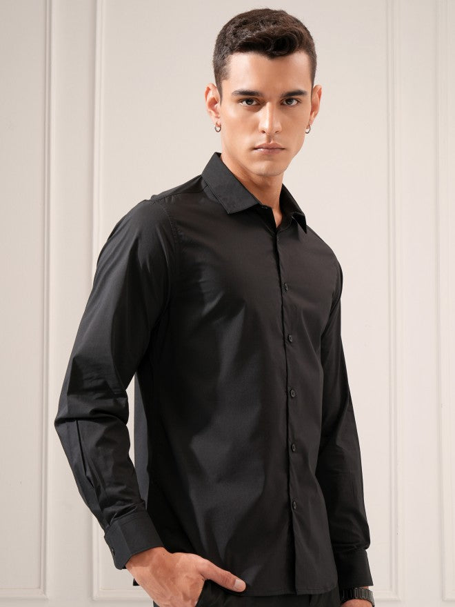 Highlander Men Black Solid Slim Fit Casual Shirt - Black - Image 6