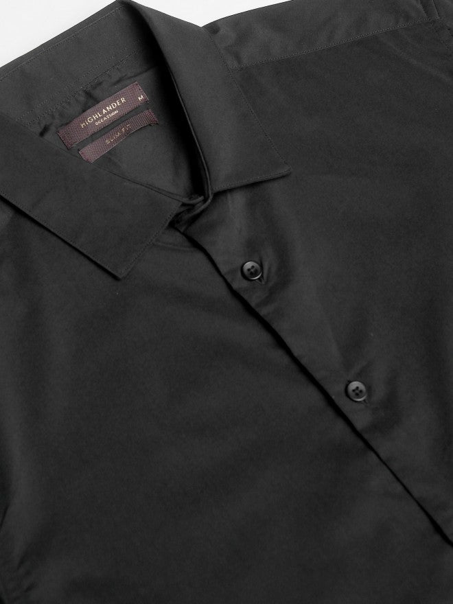 Highlander Men Black Solid Slim Fit Casual Shirt - Black - Image 7
