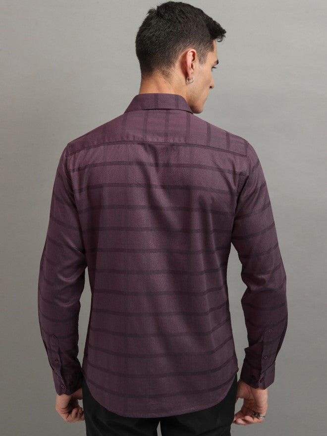 Highlander Men Purple Checked Slim Fit Casual Shirt - Purple - Image 3