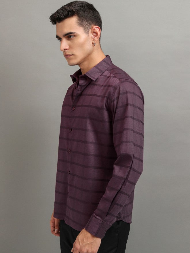 Highlander Men Purple Checked Slim Fit Casual Shirt - Purple - Image 4