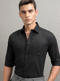 Highlander Men Black Textured Slim Fit Casual Shirt - Black - Image 1