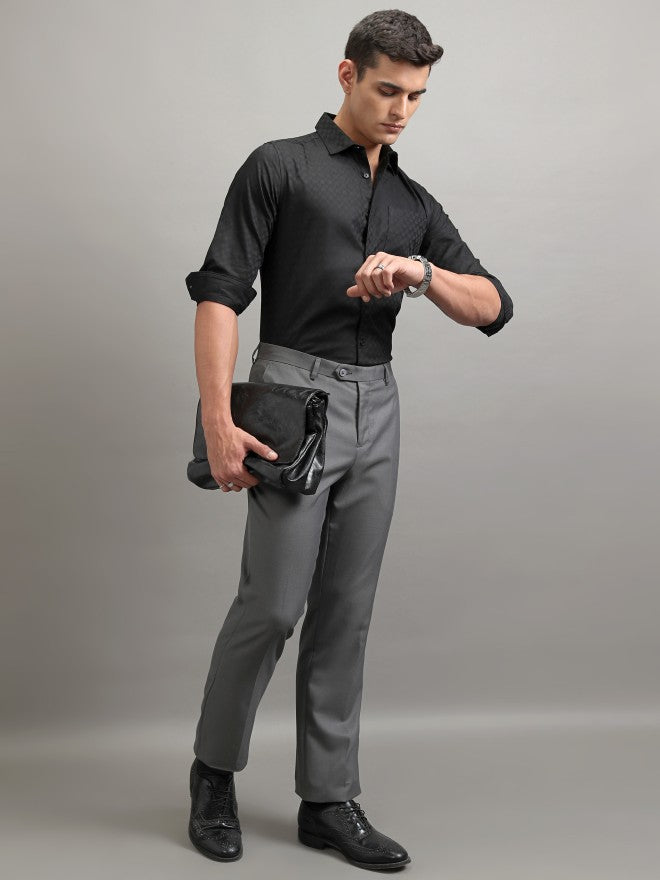 Highlander Men Black Textured Slim Fit Casual Shirt - Black - Image 2
