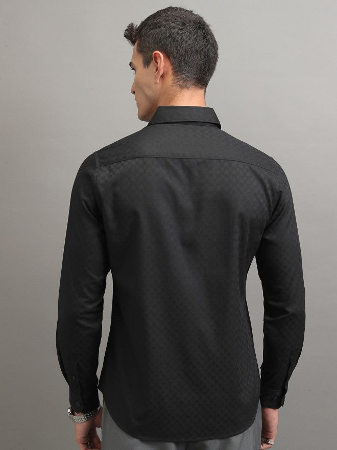 Highlander Men Black Textured Slim Fit Casual Shirt - Black - Image 3