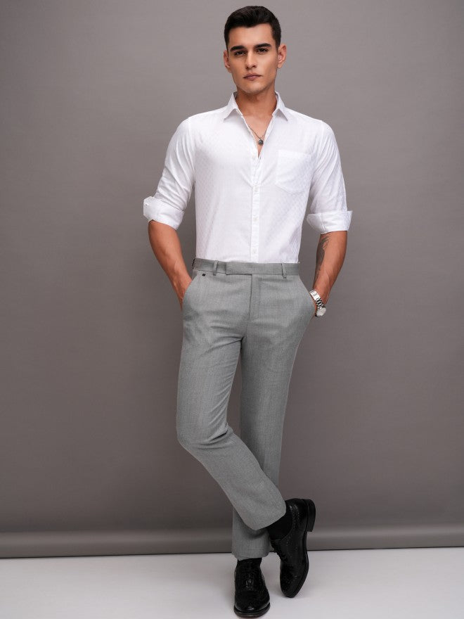 Highlander Men White Textured Slim Fit Casual Shirt - White - Image 2