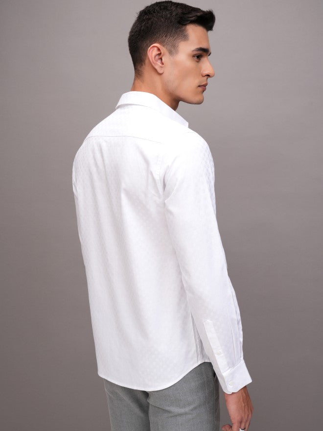 Highlander Men White Textured Slim Fit Casual Shirt - White - Image 3