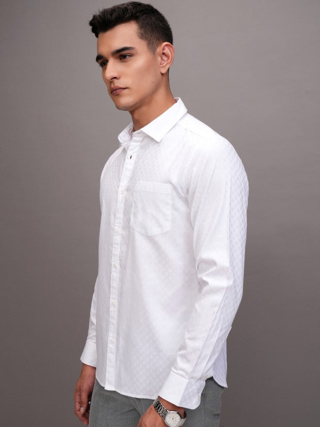 Highlander Men White Textured Slim Fit Casual Shirt - White - Image 4