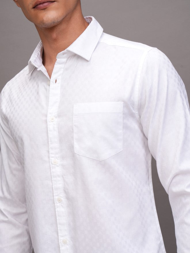 Highlander Men White Textured Slim Fit Casual Shirt - White - Image 5