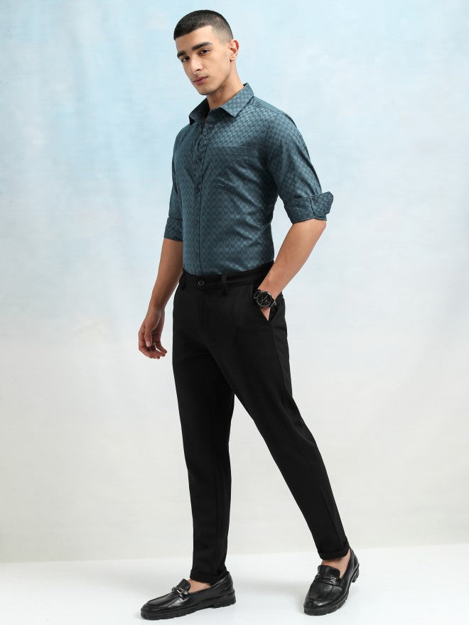 Highlander Men Teal Textured Slim Fit Casual Shirt - Teal - Image 2