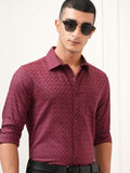 Highlander Men Maroon Textured Slim Fit Casual Shirt - Maroon - Image 1