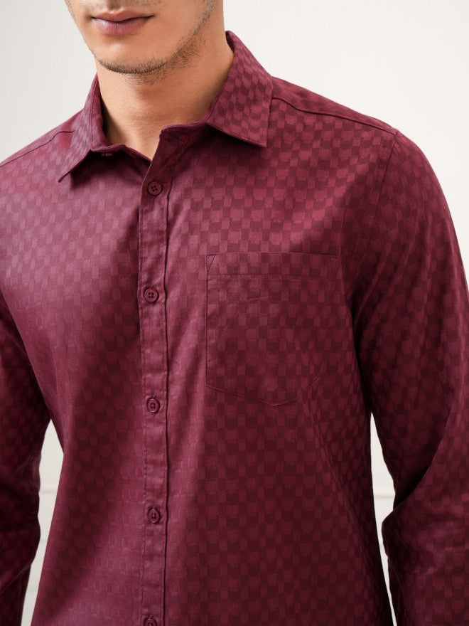 Highlander Men Maroon Textured Slim Fit Casual Shirt - Maroon - Image 5
