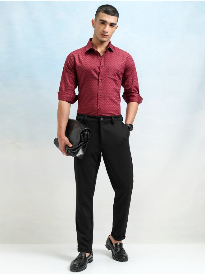 Highlander Men Red Textured Slim Fit Casual Shirt - Red - Image 2