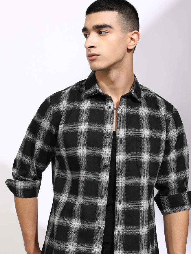 Highlander Men Black Checked Regular Fit Casual Shirt - Black - Image 1