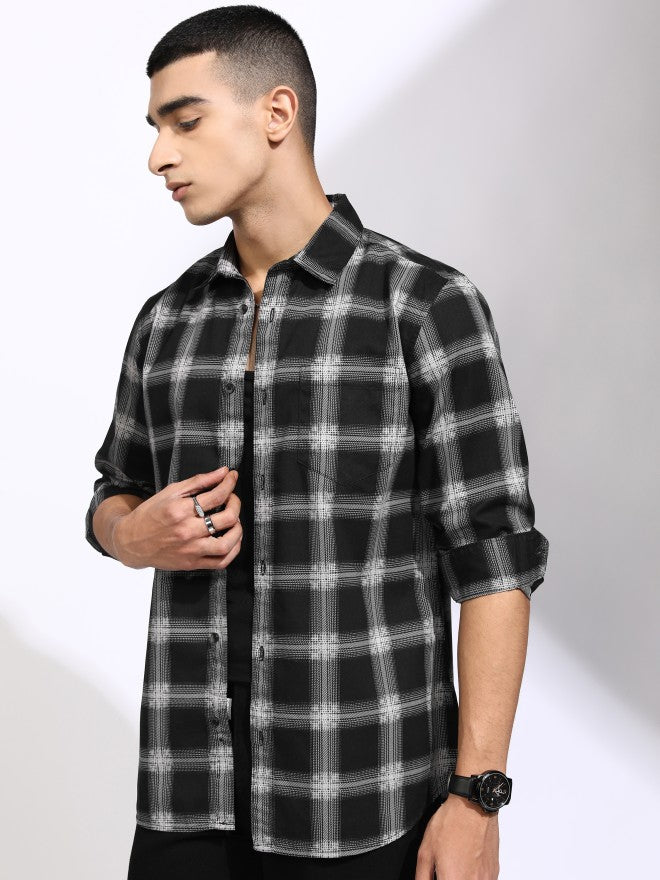 Highlander Men Black Checked Regular Fit Casual Shirt - Black - Image 4