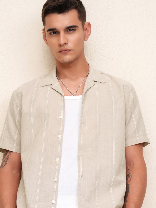 Highlander Men Brown Striped Relaxed Fit Casual Shirt - Brown - Image 1