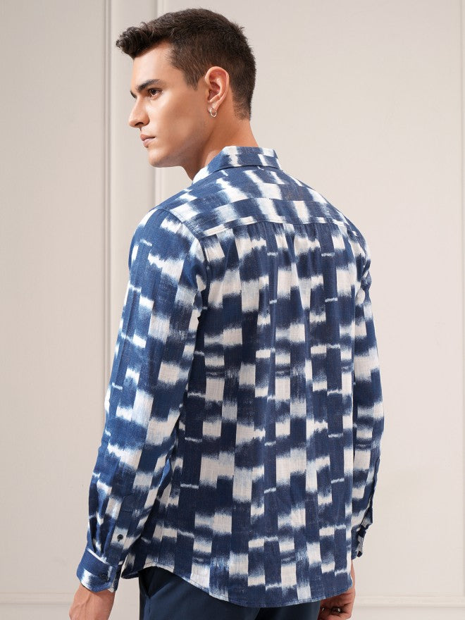 Highlander Men Blue Printed Regular Fit Casual Shirt - Blue - Image 3