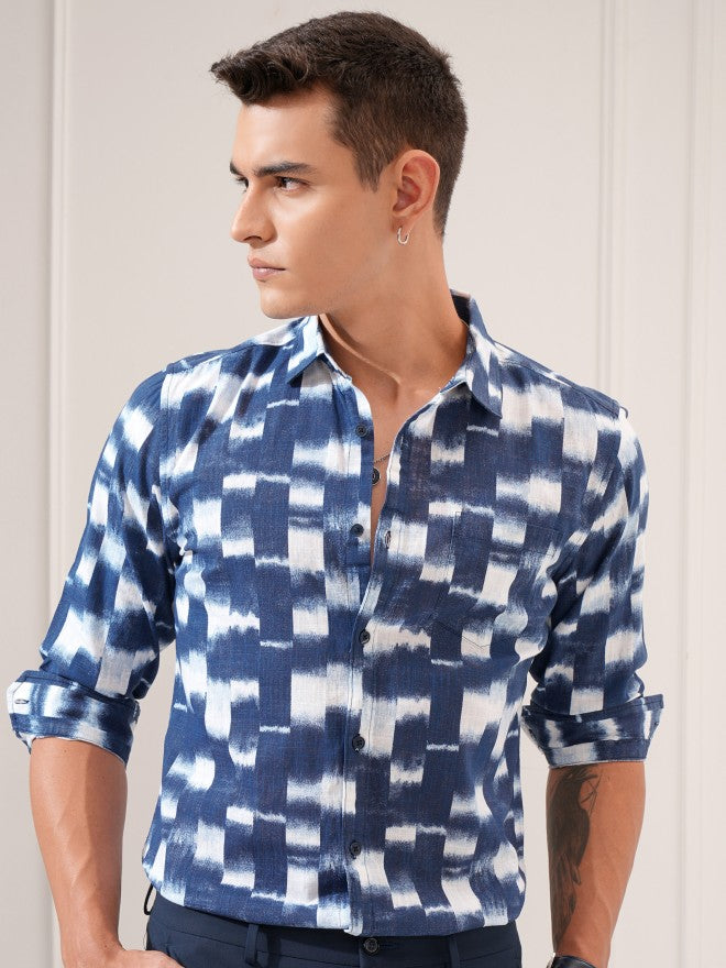Highlander Men Blue Printed Regular Fit Casual Shirt - Blue - Image 4