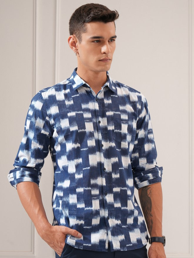 Highlander Men Blue Printed Regular Fit Casual Shirt - Blue - Image 6