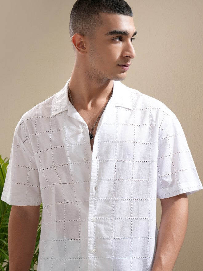 Highlander Men White Textured Relaxed Fit Casual Shirt - White - Image 1
