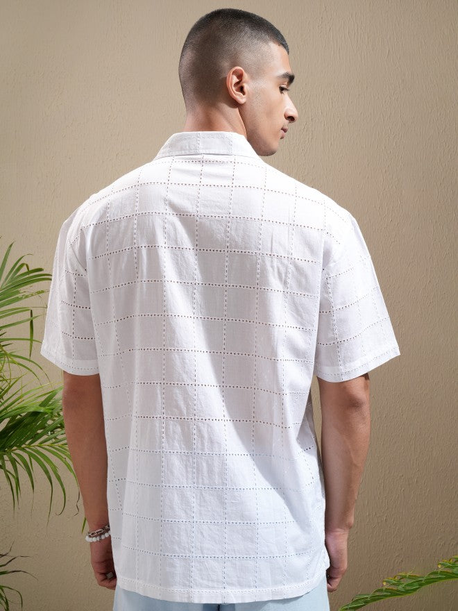 Highlander Men White Textured Relaxed Fit Casual Shirt - White - Image 3