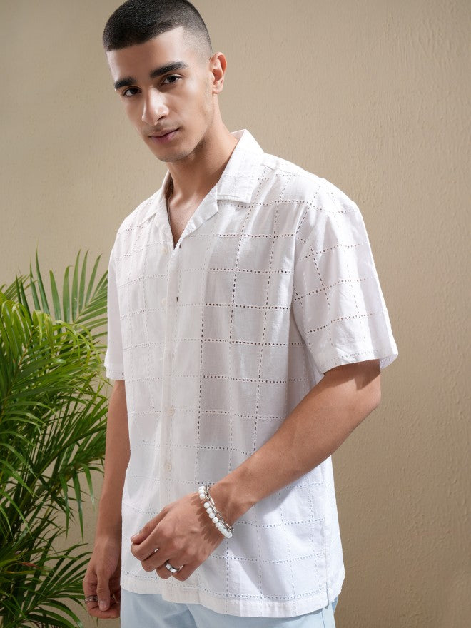 Highlander Men White Textured Relaxed Fit Casual Shirt - White - Image 4